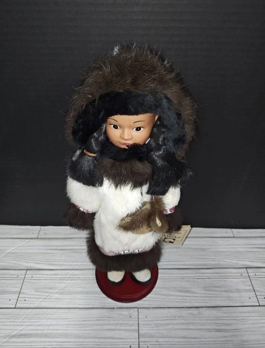 MeMeLuck Eskimo Doll Karol Alaska W/Rabbit Fur Clothes Leather Boots With Stand