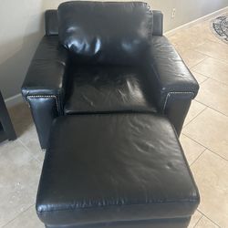 Black Leather Chair and Ottoman 