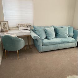 Custom Upholstered Couch W/pullout Bed& Matching Chair