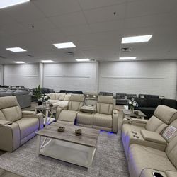 Sofa, Love And Chair, Reclining Set Storage, Led Lights, Charging Station And Wireless Charging