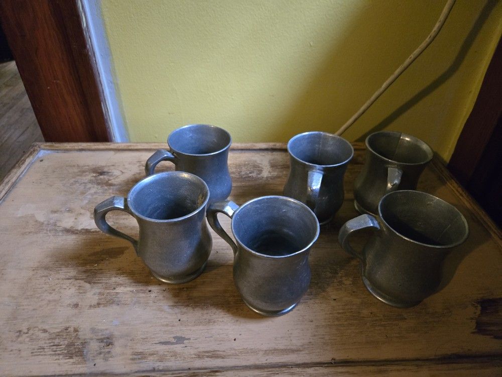 6 Vtg Crown Castle Pewter 🍺 Mug