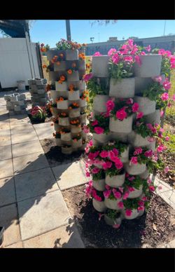4-Foot Concrete Garden Tower – Perfect for Flowers & Succulents