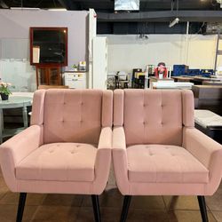 🔥Set of 2🔥Midcentury Modern Velvet Accent Chair with Arms, Upholstered Reading Side Chair Tufted Back Decorative Wingback Chair for Living Room Bedr