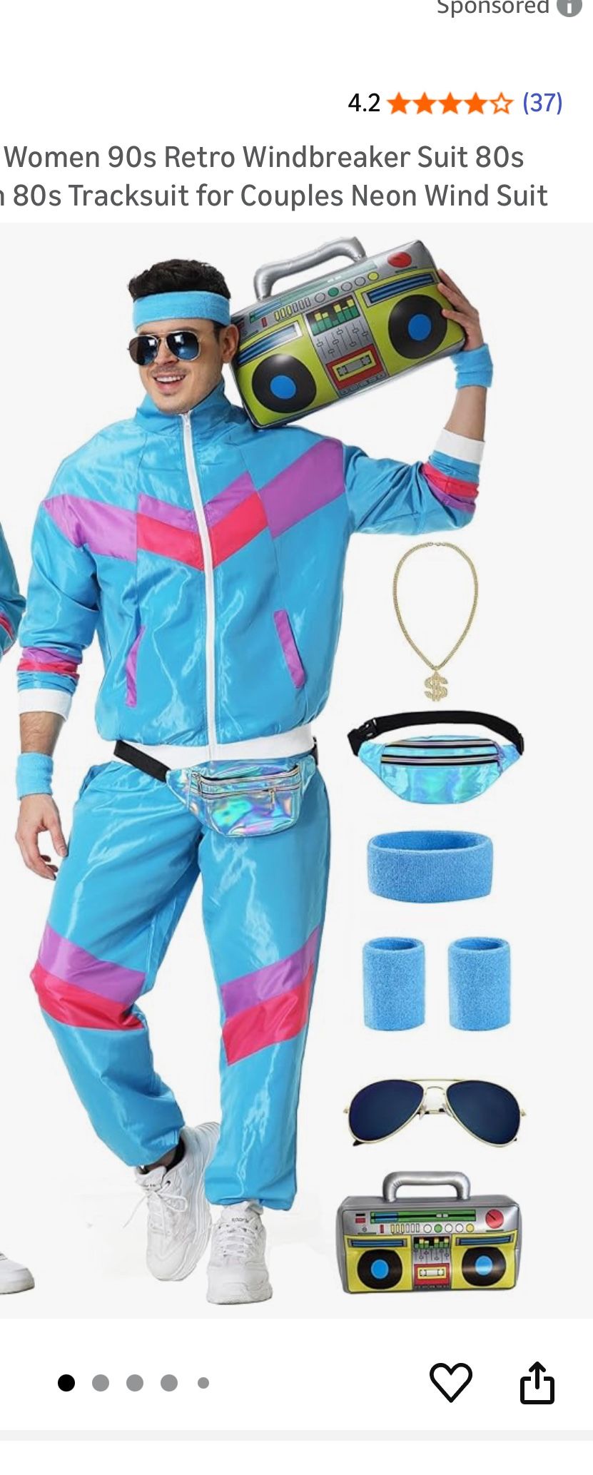 New Halloween Costume 80s 90s Track Suit for Men & Women Retro Windbreaker. Size Large.