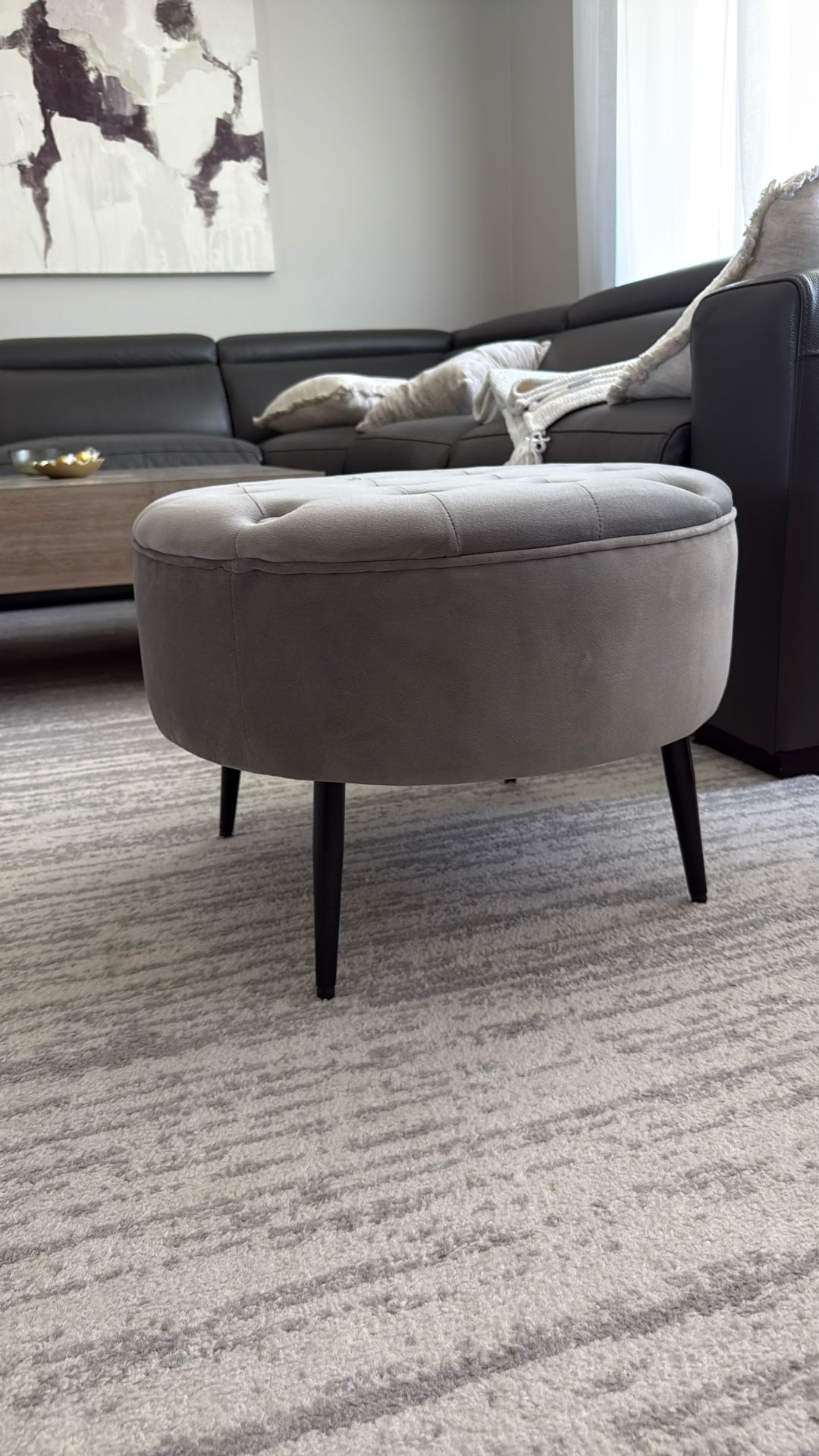 Grey Velvet Ottoman