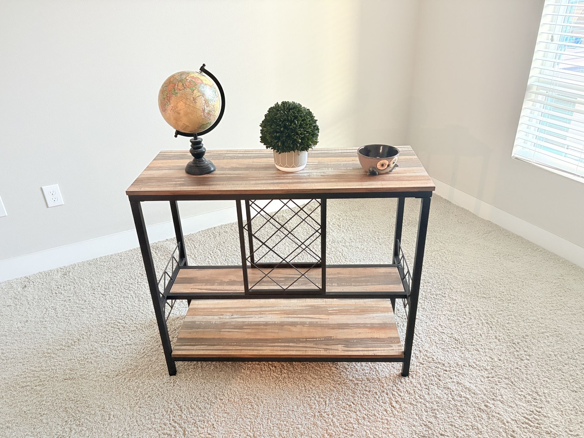 Industrial Wine Rack Table With Glass Holder Cabinet 