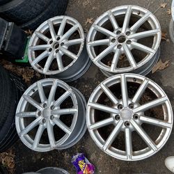 Used set of rims 18 inch AUDI OEM 5x112 300$ for 4 rims plus tax . Sold AS IS. Mount available but not included. Wheel alignment available.  City tire