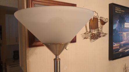 Brushed steel 72" torchiere floor lamp with white frosted glass