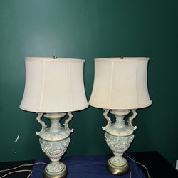 greek style antique set of 2 lamps