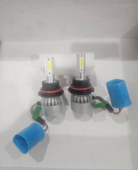 New 9007 LED Light Bulbs With Built In Fan On Each. Bright White Led Light 6000k