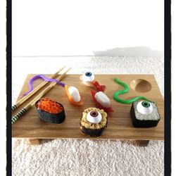 👁️ Eye Love Sushi Platter 👁️ w/Wooden Sushi Tray & Chopsticks