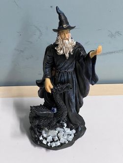 Sapphire Wizard Dragon Statue With Minerals Crystal Ball 