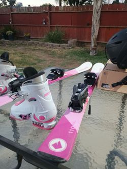 Children's snow skis with bindings and ski boots
