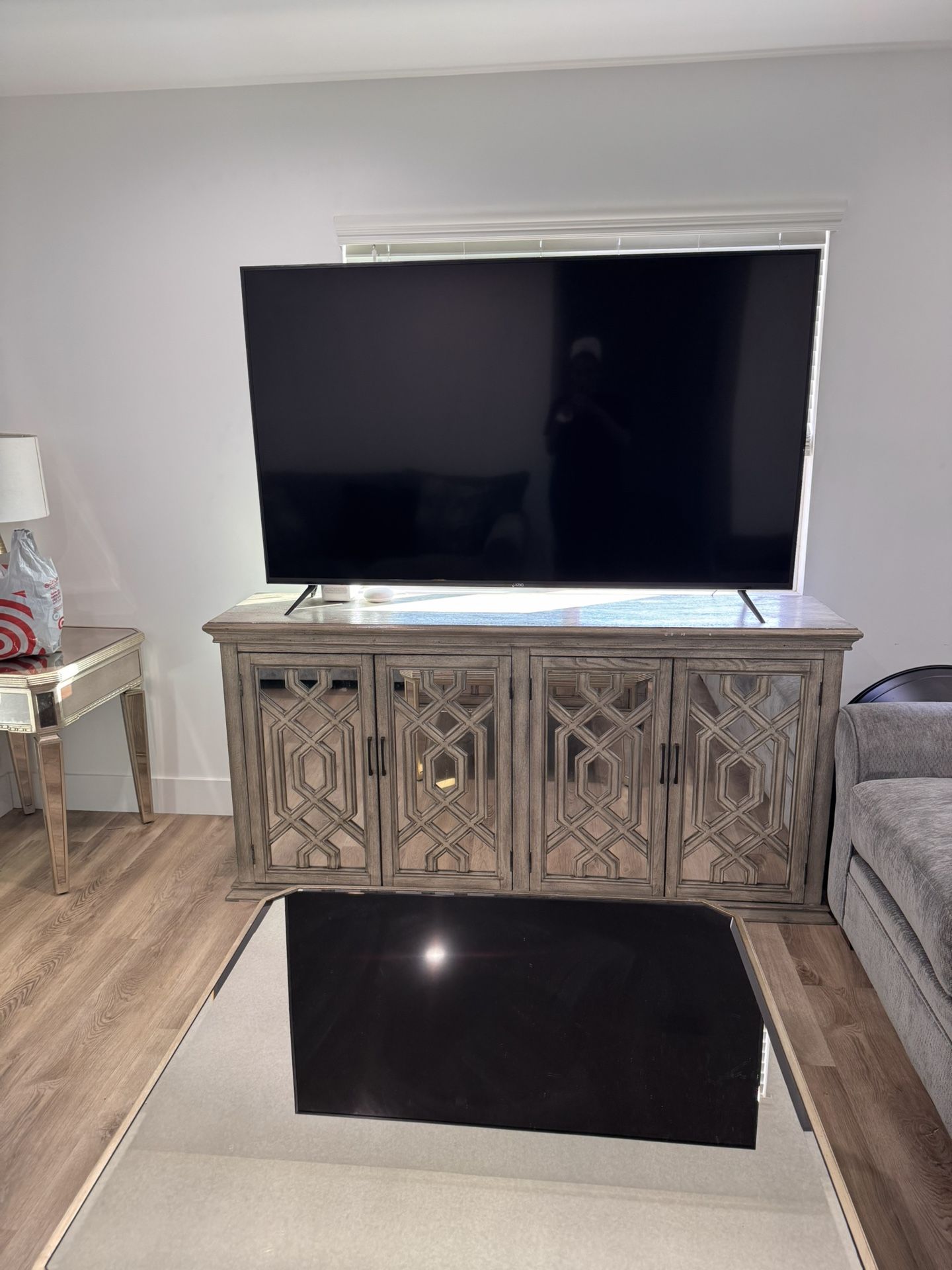 Gray wooden TV stand
