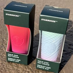 2 Brand new Spring 2025 Starbucks Cold Cup Keychains, pleated & swirl
