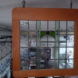 Price Reduction! From $525 to $350!  Antique Oak Framed Hanging Stain Glass
