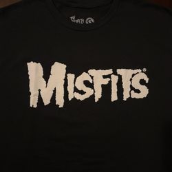 Misfits Skull Logo Graphic Print Band T-Shirt Black (L, Cotton, Crew Neck)