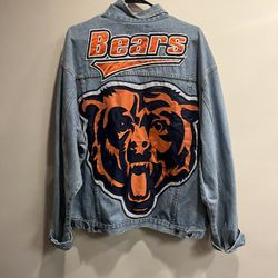 Vintage Custom Chicago Bears 🐻 HARRAHS JOLIET CASINO DENIM JACKET  Sz XL 