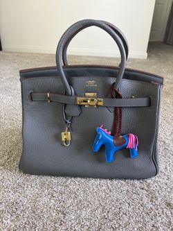 Gray Hermès Style Handbag + Free Horse Charm