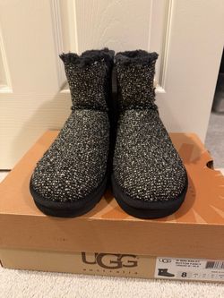 UGG Mini Bailey Button Fancy Boots Black Size 8