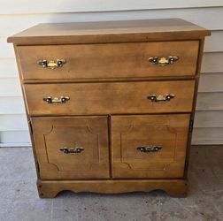 Vintage MCM Wood, Chest Of Drawers, Dresser, 2 Drawers, Storage W/Doors Also, 30" T