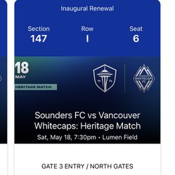 Sounders vs Vancouver 5/18/24 @ 7:30pm
