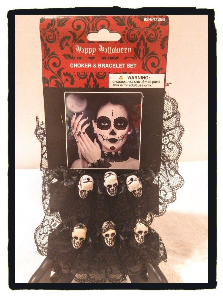 ☠️ Skull Design ☠️ Black Lace Choker & Bracelet Set ~ OSFM (Adult) *NEW*