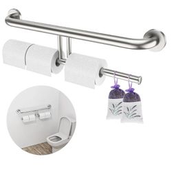 5717: Brushed Nickel Handicap Grab Bars 24 Inch, Stainless Steel Bathroom Safety Grab Bar w/Toilet Paper Holder, Wall Mounted Tissue Paper Roll Holder