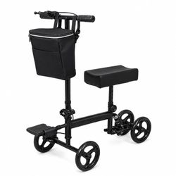 QEASET Knee Walker, Foldable Knee Scooter with Brake & Bag, Black