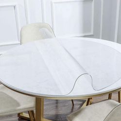 NECAUX 60 Inch Round Clear Table Cover Protector, 1.5mm Thick Upgraded Version, Unshrinkable Non-Slip Waterproof Oil Proof Plastic Tableware Protector
