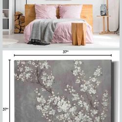 A Set Of Three White Cherry Blossom On Gray Canvas Floor Design By Danhui   Nai 18x18 Excellent Condition Paid $65 Each A Piece