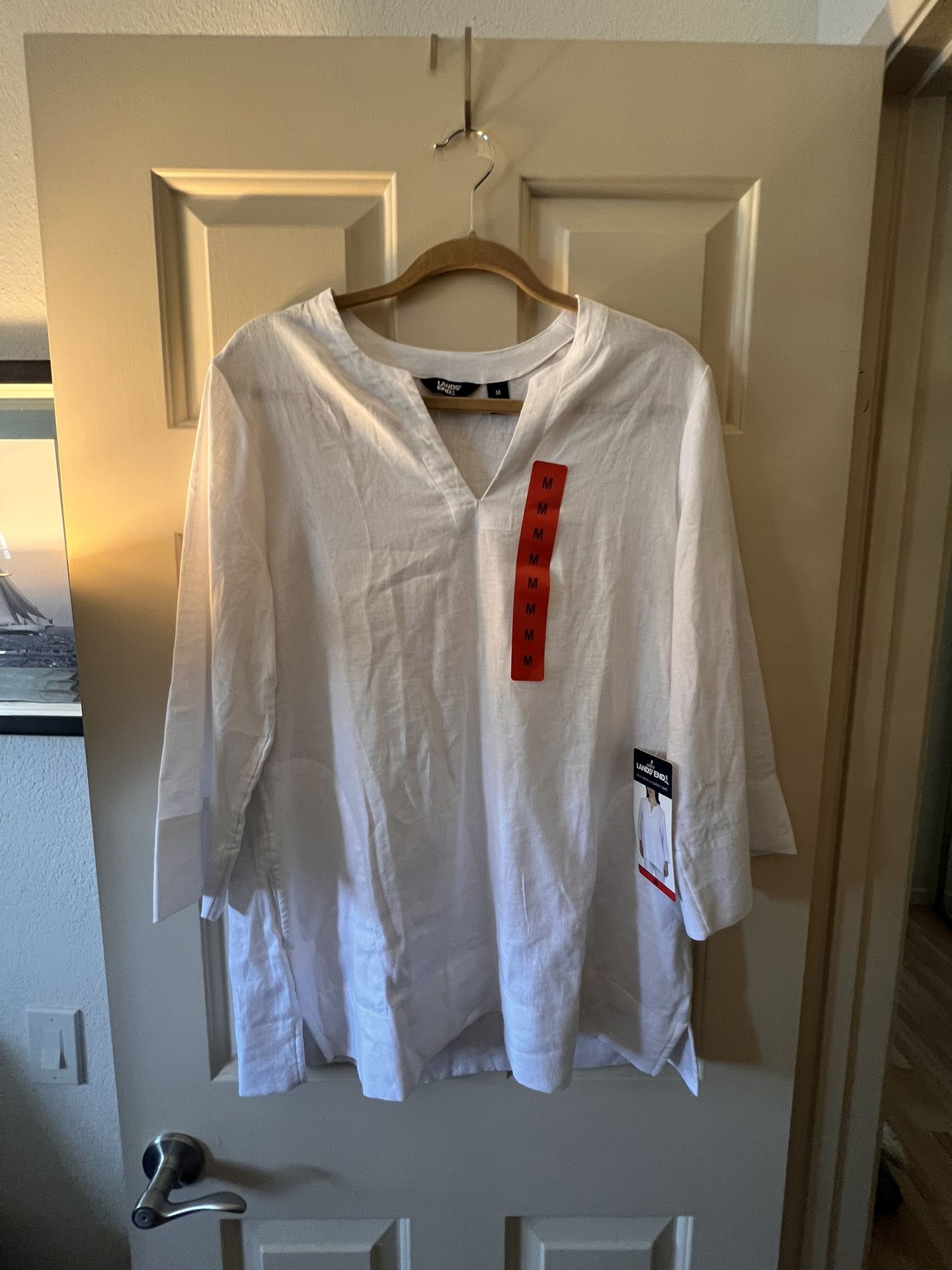 Lands' End White Linen Tunic Shirt - NEW (Size M)