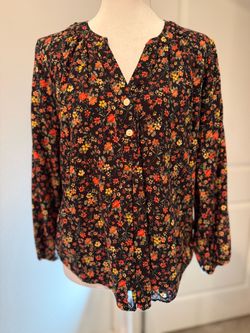 Black Floral Long Sleeve Button-Up Blouse