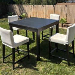 Black Dining table With 4 White Chairs 37 1/2 H 43 1/2 W 