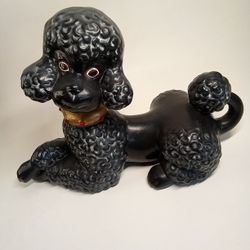 Large 11” VTG MCM Atlantic Mold Black Ceramic French Poodle Laying Dog Figure 73