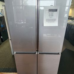 36 in. W 28.3 cu. ft. Smart Quad-Door Bottom Freezer Refriaerator in Platinum Glass with Dual-Dispense AutoFill Pitcher