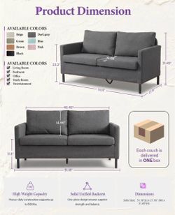 Dark Gray Fabric Loveseat Sofa