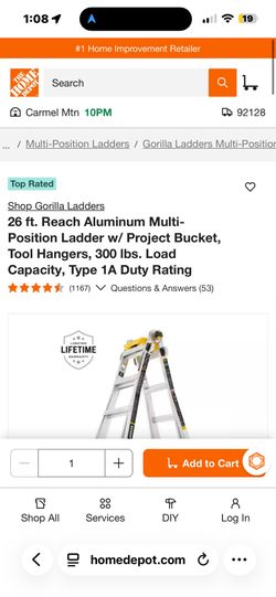 26 ft. Reach Aluminum Multi-Position Ladder w/ Project Bucket, Tool Hangers, 300 Ibs. Load Capacity, Type 1A Duty Rating