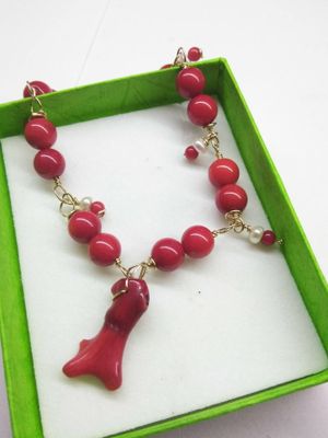 Photo Brazalete de coral rojo 14k gf