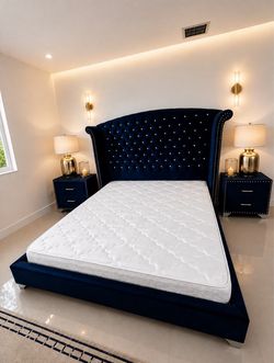 BLUE BED W/ Extra Tall Headboard 💙