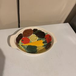 Vintage Atlantic Mold Ceramic Bowl Decorated Fruits & Vegetables