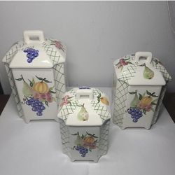 Casa Fina Hand Painted Fruit Canisters Set of 3 Made In Portugal Vintage