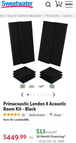 Primacoustic London 8 Acoustic Room Kit (Black) - OPEN BOX NEW