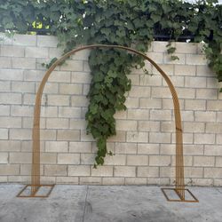 Gold Metal Dome Wedding Arch, Heavy-Duty Backdrop Stand 3D Floral Balloon Frame - 8ft