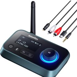 SOOMFON Bluetooth Transmitter for TV 3-in-1 Bluetooth 5.0 Transmitter Receiver for TV to 2 Headphones with LCD Display Adjustable Volume