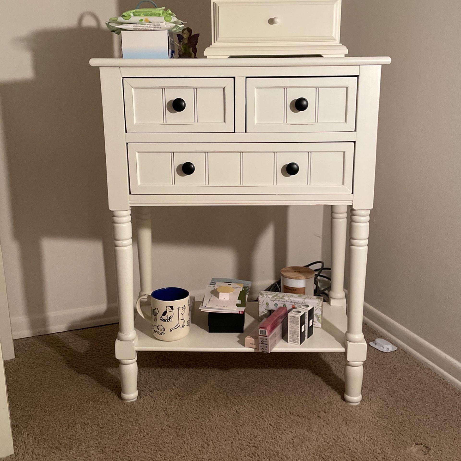 Small White Three-Drawer Console Table