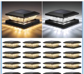 4x4 Solar Post Cap Lights Outdoor 14 Pack, Waterproof Solar Fence Light for Wooden/Vinyl Post, 2 Color Outside Deck Patio Porch Decor, Black