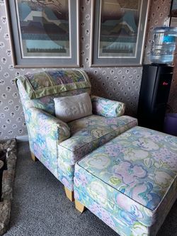 Vintage Ethan Allen floral chair and ottoman