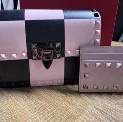 Valentino Rockstud Chess Shoulder Bag + Matching Card Holder