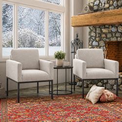 Set of 2 Accent Chairs, Midcentury Modern Living Room Chairs, Upholstered Sofa Armchair for Reading,Lounging, Living Room Bedroom Apartment (Beige)